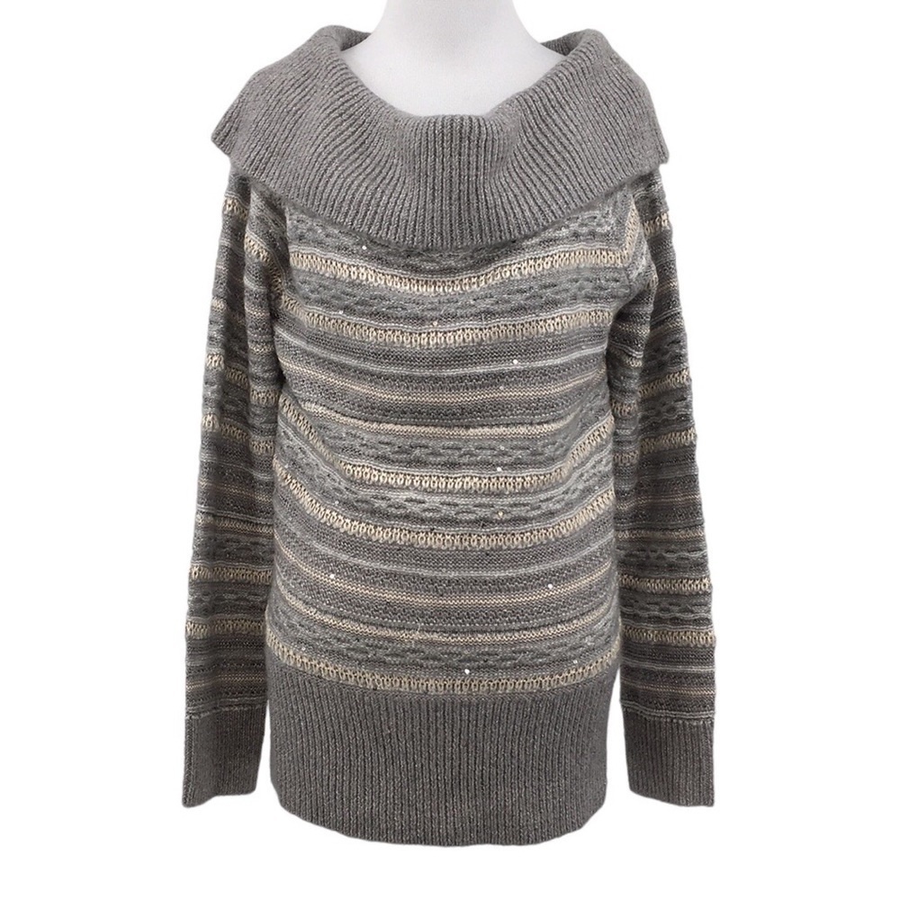 White House Black Market Striped Off-The Shoulder Sweater Womens Large Pullover